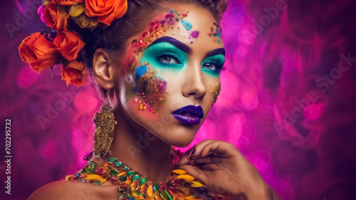 Espressione Eccentrica- Celebrare l Arte del Makeup in un Ritratto Femminile di Creativit   Estrema  alta risoluzione