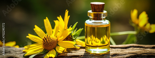 bottle, jars of arnica essential oil extract photo