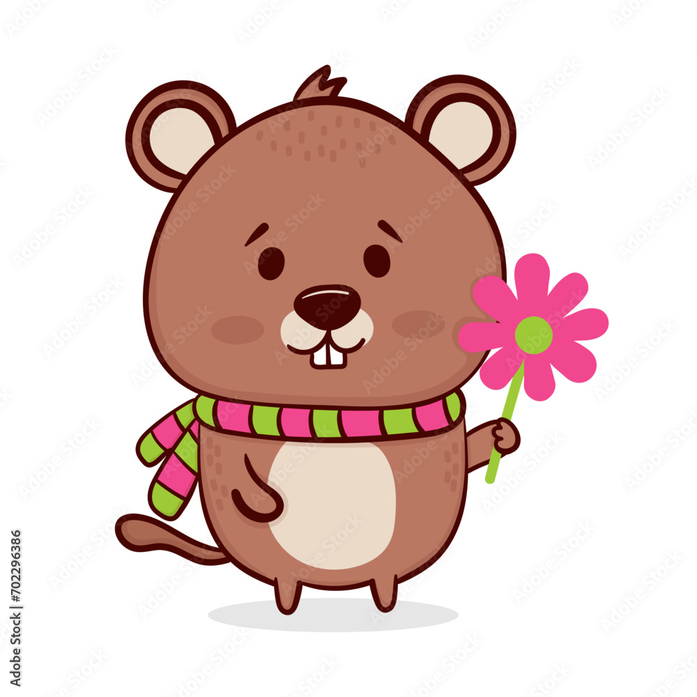 Cute marmot with a flower. Vector illustration in cartoon style. Cute marmot with a flower. Vector illustration in cartoon style.