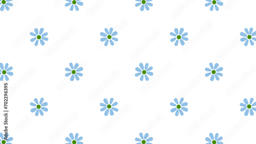 Seamless pattern with blue daisies on a white background