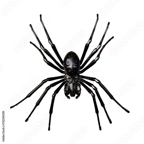 Black plastic Halloween spider isolated cutout on transparent background