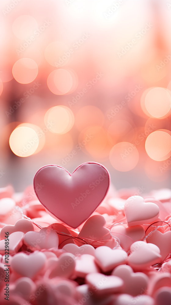 Beautiful background with hearts, lights, sparkles and bokeh. Valentine's Day card.