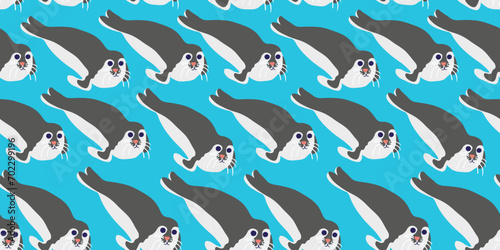 seamless pattern with fur seal in vector. wild animal in flat style. Template for design, print, background, packaging, book, wrapping paper, fabric