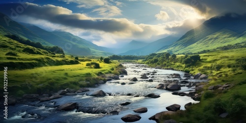 Lush Mountain Landscape with Running River