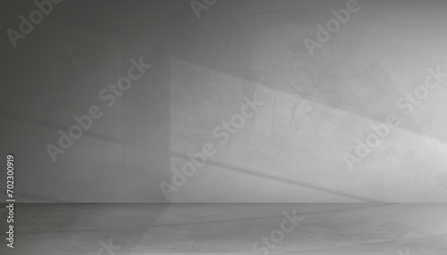Studio Background Wall Grey Cement with floor ground,Concrete wall texture with light,shadow window effect,Vecor 3d Backdrop Empty Room mockup with copy space, Banner for cosmetic product presentation photo