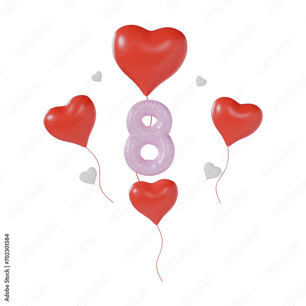 Heart Number 8 Valentine Day Anniversary 3d illustration