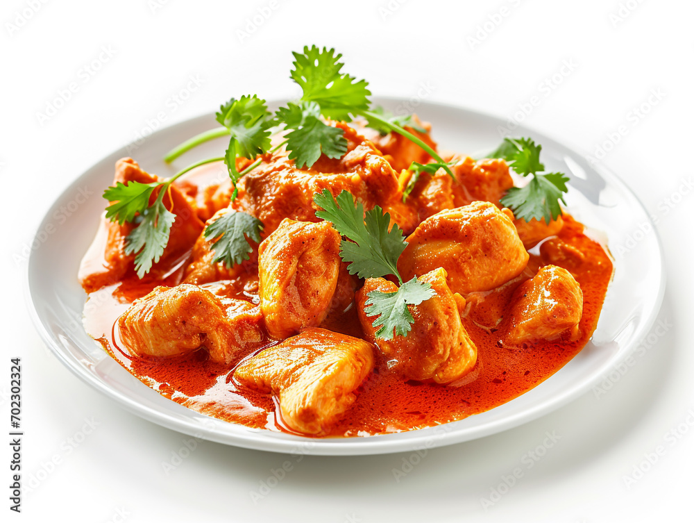 A plate of delicious chicken curry with a white background. Complete with spice ingredients. A plate of delicious chicken curry with a white background. Complete with spice ingredients.