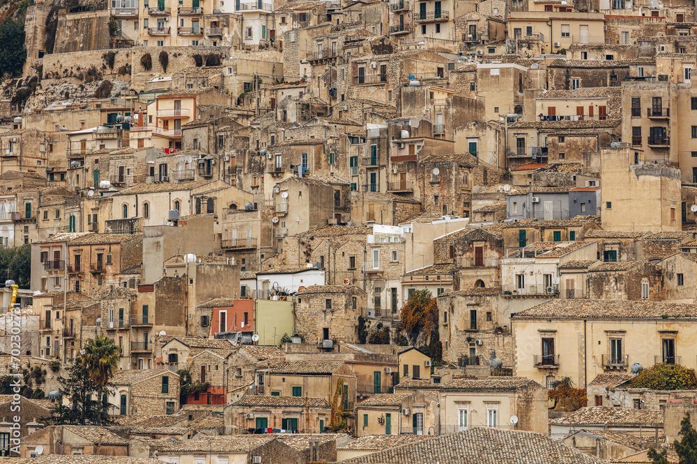 Urban view of Modica, a city in the Province of Ragusa, Sicily, southern Italy.