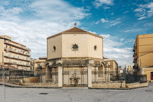 Urban view of Siracusa with the sanctuary of Saint Lucia 'al Sepolcro' in Sicily, Italy.
