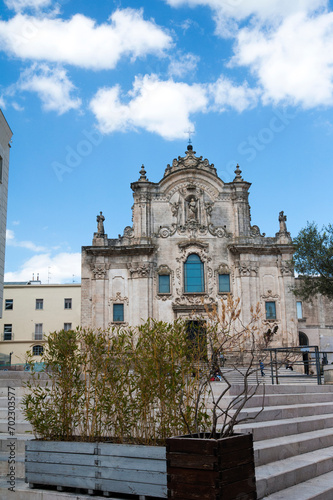 Frontage of the Church of San Francesco d'Assisi in the same name square, Matera, Italy. 