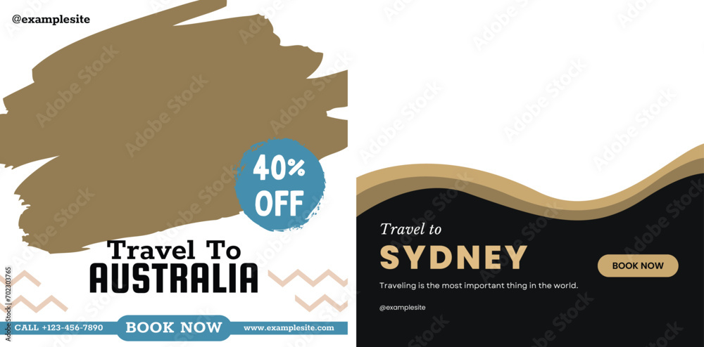 Travel sale business marketing social media post template design with abstract background, agency logo and icon. Summer holiday travelling and tourism online promotion digital Australia Instagram Post - obrazy, fototapety, plakaty 