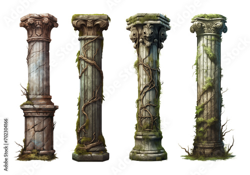 Old Ruins Pillar Set Isolated on Transparent Background
 photo