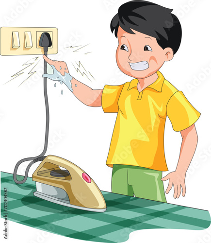 Child Playing with Electrical Appliance Vector Illustration