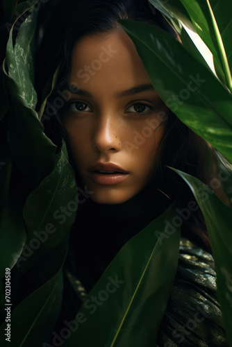 Model woman beauty attractive background nature female young woman fashion tropical face portrait person green