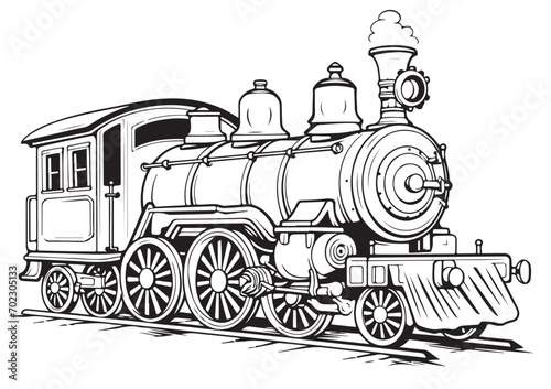 Vintage steam train locomotive, engraving style vector