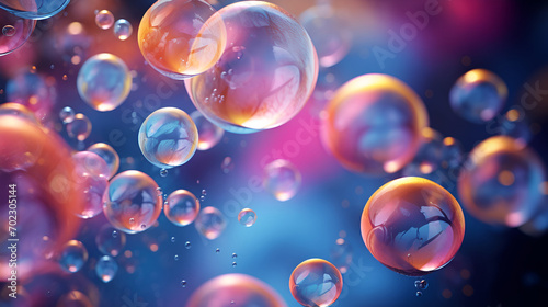 Colorful soap bubbles float with radiant vibrancy, reflecting a spectrum of light in a playful dance. This image can be used for children's products, party or event decorations
