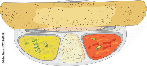 Dosa with idli and sambhar vector illustration