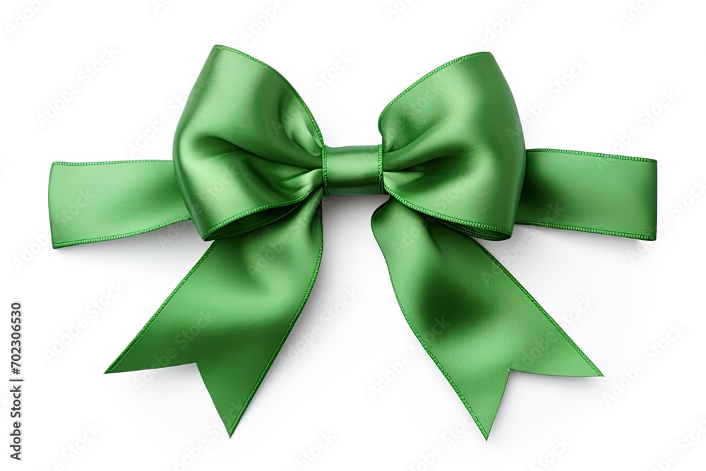 Green ribbon bow isolated on white background. Ai Generative Green ribbon bow isolated on white background. Ai Generative
