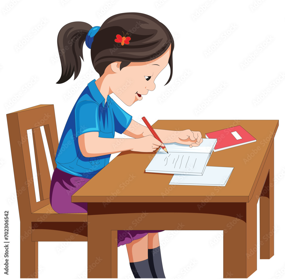 Girl writing with a pencil vector illustration Girl writing with a pencil vector illustration