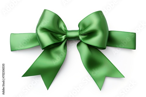 Green ribbon bow isolated on white background. Ai Generative