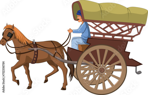 Horse cart riding by a man vector illustration