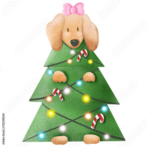 Dog with christmas tree