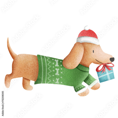dog with christmas gift
