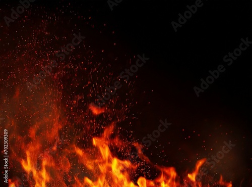 Embers and flames over black background