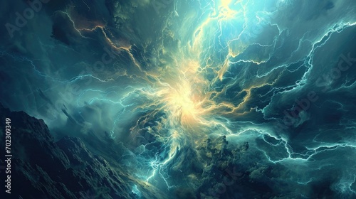 Fractal image of an abstract stormy sky with lightning