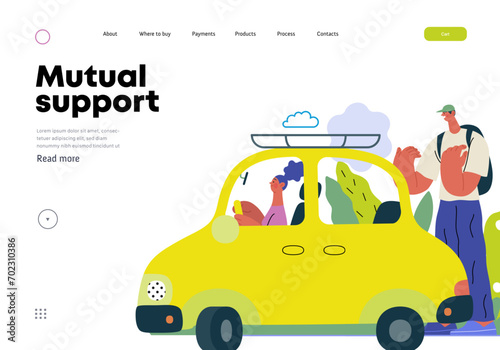 Mutual Support: Assistance in parking the car -modern flat vector concept illustration of man assisting woman with parallel parking A metaphor of voluntary collaborative exchanges of resource, service