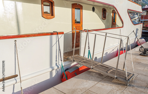 Deck of a ship or yacht with portholes.