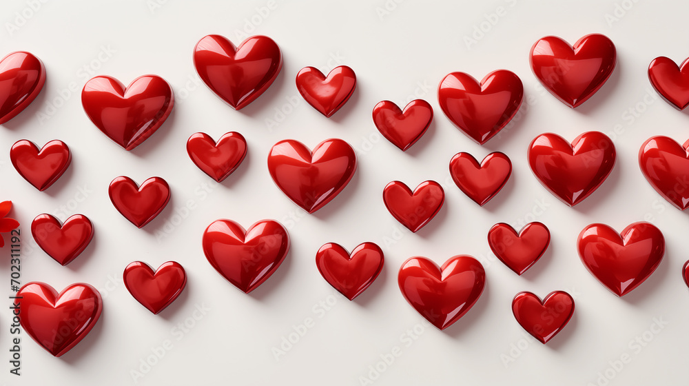 Red hearts on a white background. 3d rendering, 3d illustration.