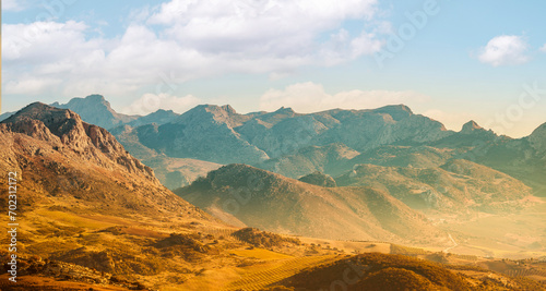 Fotografie Beautiful and idyllic panoramic landscape of the Montes de Málaga Natural Park,