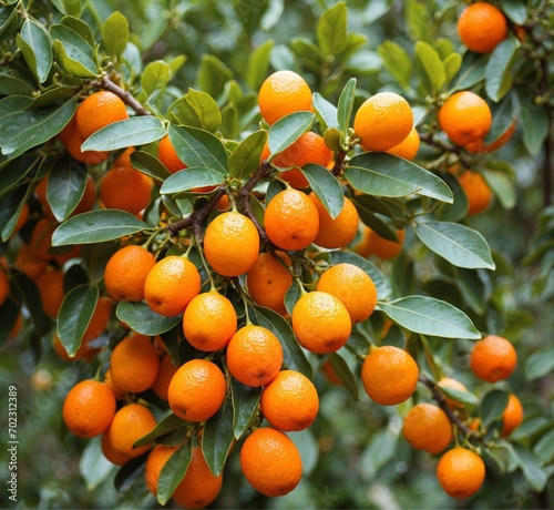 Tangerines on the tree in the garden. Tangerine tree.