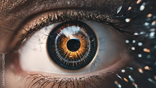 A close-up of the human eye combined with modern technology. Generative AI photo