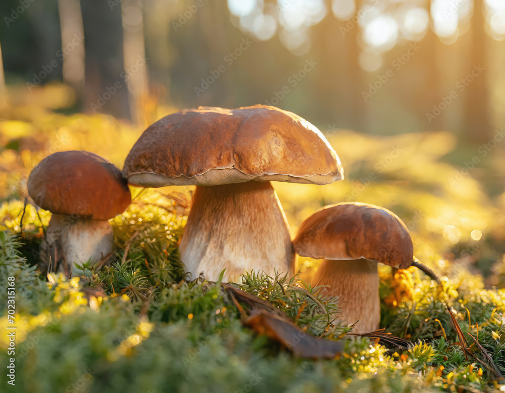 many fresh porcini mushrooms in the sunlight many fresh porcini mushrooms in the sunlight
