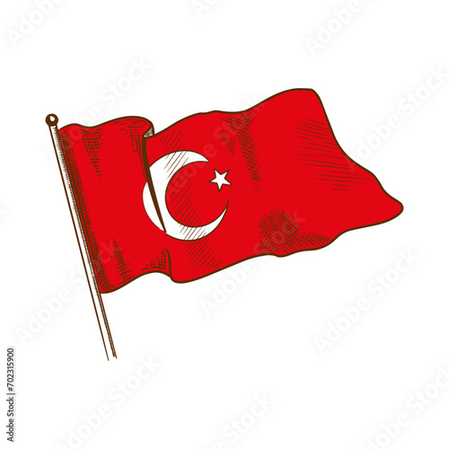 Sketch Drawing of the Official Flag of Turkey, isolated on white.