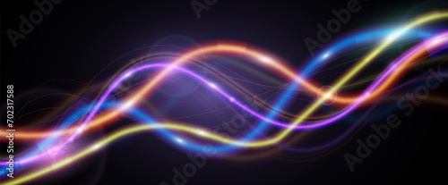Light trails violet and blue line.Abstract background speed effect motion blur night lights. 