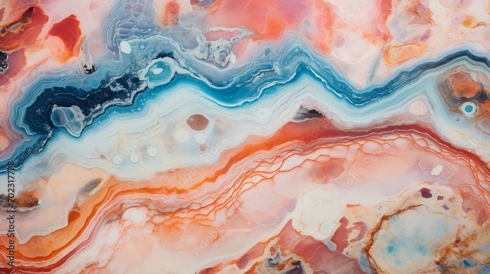 Captivating close-up of marble texture showcases a lively kaleidoscope of colors in high definition
