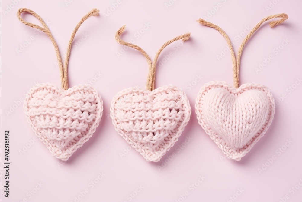 Romantic Handcrafted Valentines Day Greeting Card with Knitted Heart on Vibrant Colorful Background