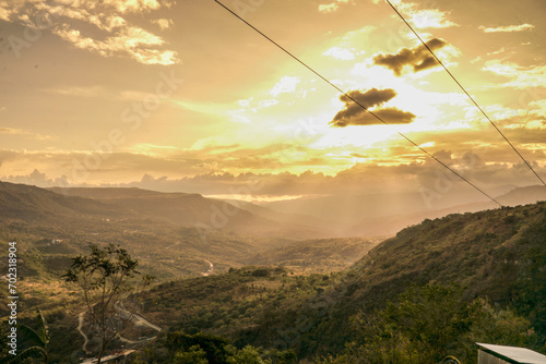 SANTANDER, COLOMBIA; December 31 2023: Landscape of the chicamocha Canyon and the Santandereanidad Monument in Chicamocha National Park
