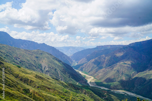 SANTANDER, COLOMBIA; December 31 2023: Landscape of the chicamocha Canyon and the Santandereanidad Monument in Chicamocha National Park © juancamilo
