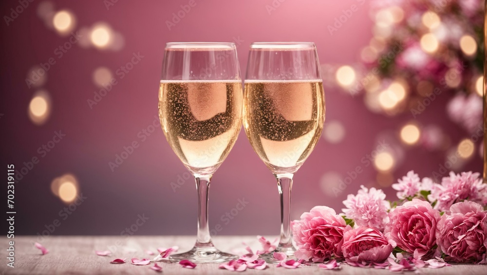  Two champagne glasses on a pink background 