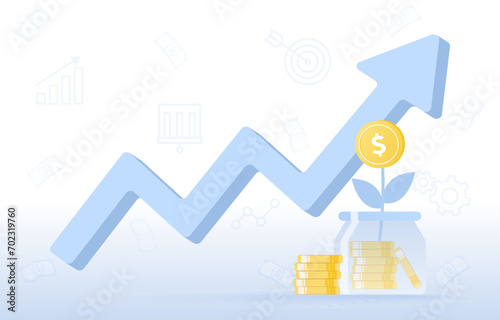 Saving money, accumulation and growth investment concept. Financial management, saving planning, increase income, bank deposit, stability, wealth and goal. Flat vector design illustration.