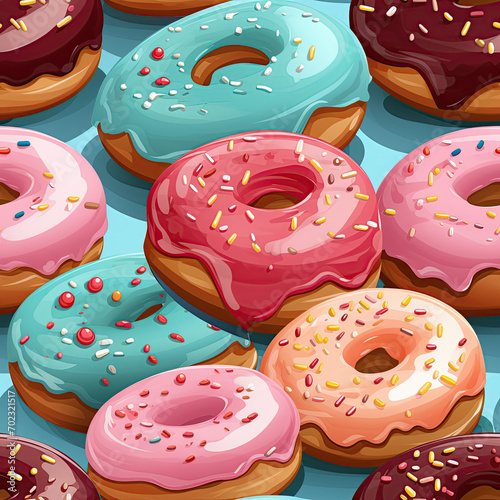 seamless pattern with pink glazed donuts doughnuts sprinkled on blue background