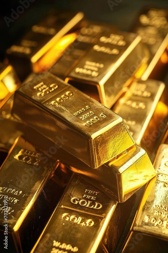 Gold bars lie in large quantities