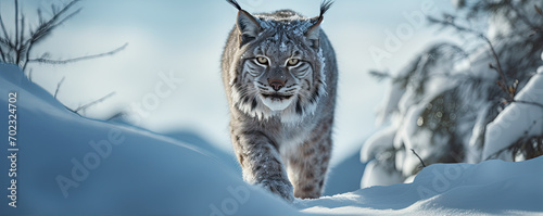 A lonely lynx in the winter forest photo