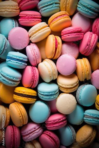 colorful macarons dessert cakes background © Michael