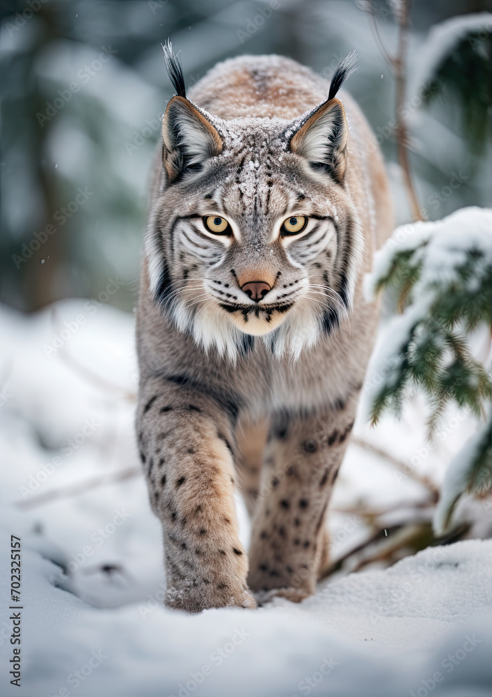 Fototapeta premium A lonely lynx in the winter forest