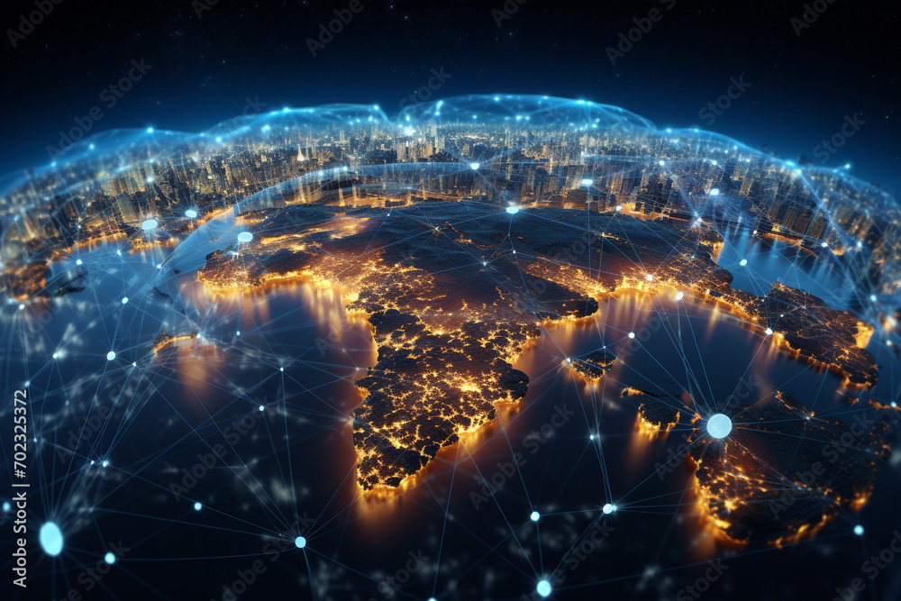 Global network connection covering earth with link of innovative perception . Concept of international trading and digital investment, 5G global wireless connection and future of internet of things